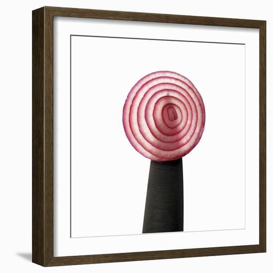 A Slice of Red Onion on a Knife-Alexander Feig-Framed Photographic Print