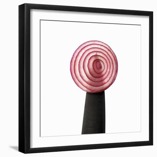 A Slice of Red Onion on a Knife-Alexander Feig-Framed Photographic Print