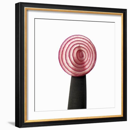 A Slice of Red Onion on a Knife-Alexander Feig-Framed Photographic Print