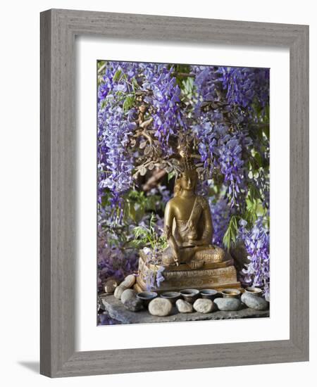 A Small Buddha Shrine Surrounded by Wisteria in Hotel Gangtey Palace, 100-Year-Old Building, Once a-Nigel Pavitt-Framed Photographic Print