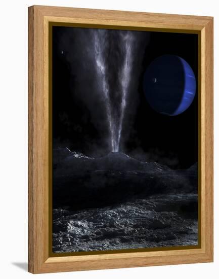 A Small Geyser on the Surface of Triton, with Neptune in the Background-Stocktrek Images-Framed Premier Image Canvas
