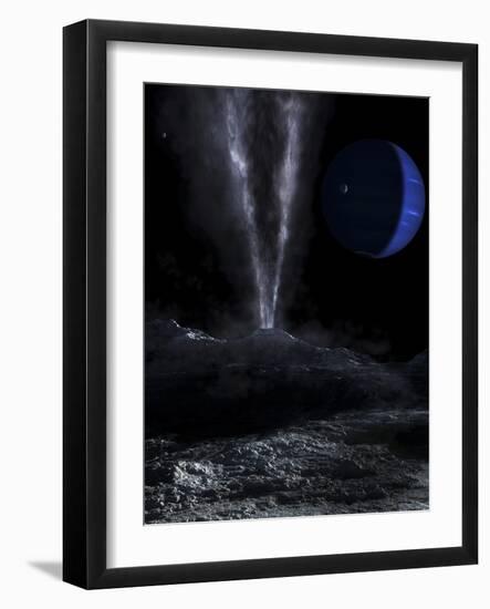 A Small Geyser on the Surface of Triton, with Neptune in the Background-Stocktrek Images-Framed Photographic Print