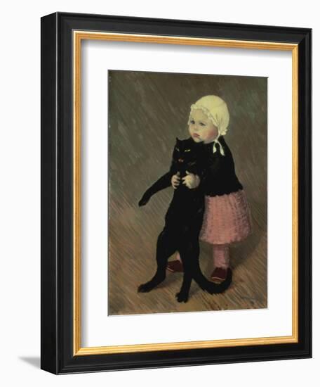 A Small Girl with a Cat, 1889-Théophile Alexandre Steinlen-Framed Giclee Print