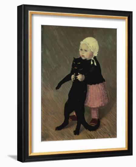 A Small Girl with a Cat, 1889-Théophile Alexandre Steinlen-Framed Giclee Print