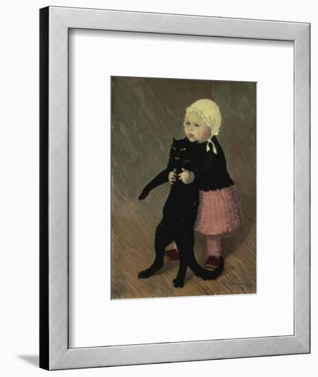 A Small Girl with a Cat, 1889-Théophile Alexandre Steinlen-Framed Premium Giclee Print