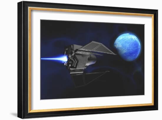 A Small Spacecraft from Earth Reaches a Water Planet after Many Light Years-null-Framed Art Print