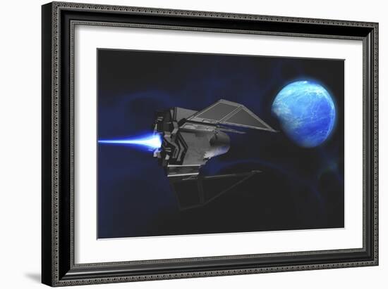 A Small Spacecraft from Earth Reaches a Water Planet after Many Light Years-null-Framed Premium Giclee Print