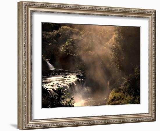 A Small Waterfall in the Jungle with Sun Rays-Jody Miller-Framed Photographic Print
