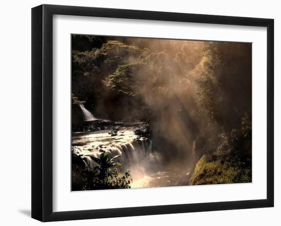A Small Waterfall in the Jungle with Sun Rays-Jody Miller-Framed Photographic Print