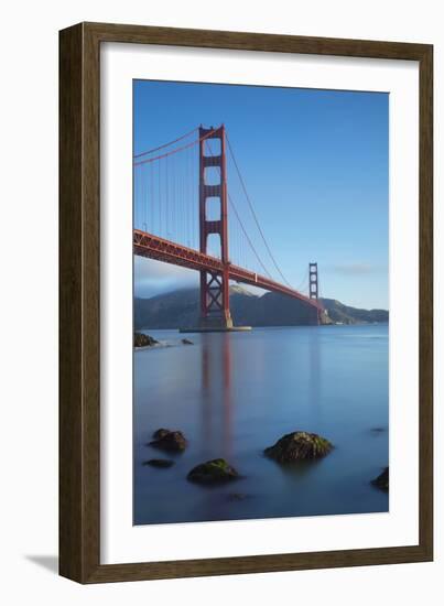 A Smooth-Water Reflection Of The Golden Gate Bridge In The Early Morning Light-Joe Azure-Framed Photographic Print