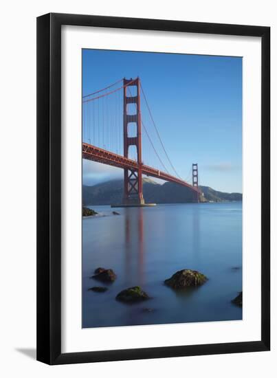 A Smooth-Water Reflection Of The Golden Gate Bridge In The Early Morning Light-Joe Azure-Framed Photographic Print