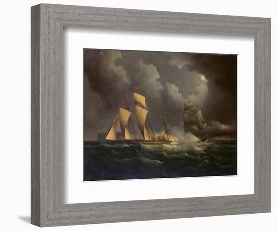 A Smuggling Lugger Chased by a Naval Brig, C.1825 (Oil on Canvas)-Unknown Artist-Framed Giclee Print