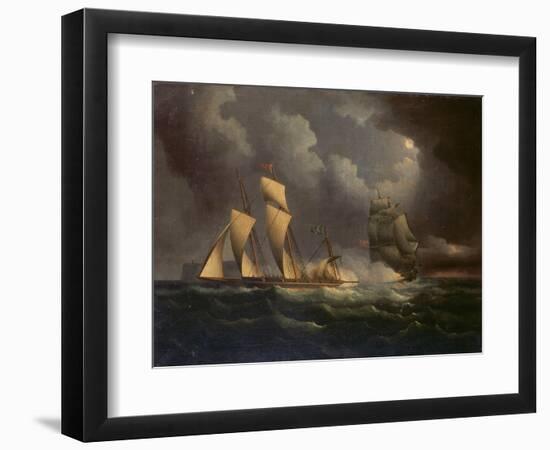 A Smuggling Lugger Chased by a Naval Brig, C.1825 (Oil on Canvas)-Unknown Artist-Framed Giclee Print