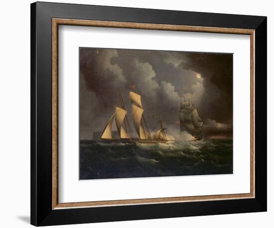 A Smuggling Lugger Chased by a Naval Brig, C.1825 (Oil on Canvas)-Unknown Artist-Framed Giclee Print