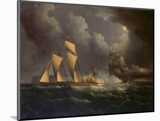 A Smuggling Lugger Chased by a Naval Brig, C.1825 (Oil on Canvas)-Unknown Artist-Mounted Giclee Print