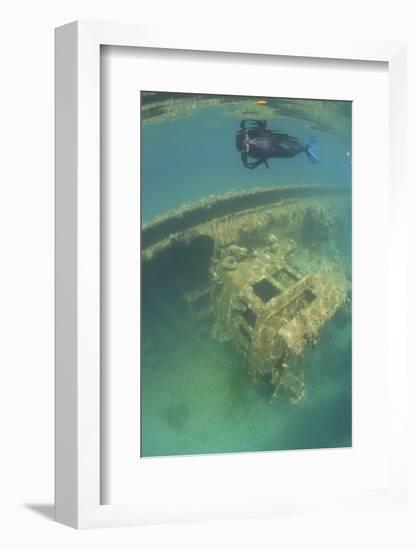 A Snorkeler Swims Above a Shipwreck in Palau's Inner Lagoon-Stocktrek Images-Framed Photographic Print