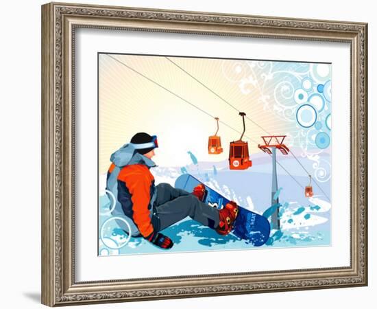 A Snowboarder Sitting On Snow Grief-Aleksey Vl B.-Framed Art Print