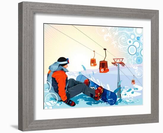 A Snowboarder Sitting On Snow Grief-Aleksey Vl B.-Framed Art Print