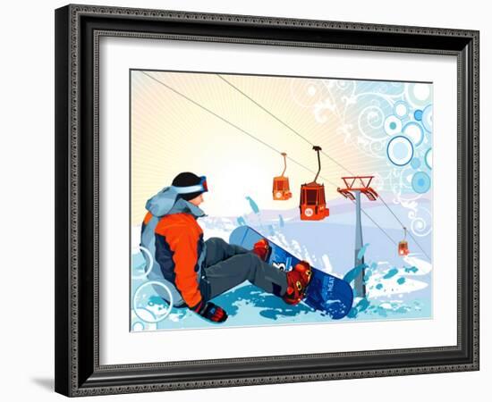 A Snowboarder Sitting On Snow Grief-Aleksey Vl B.-Framed Art Print