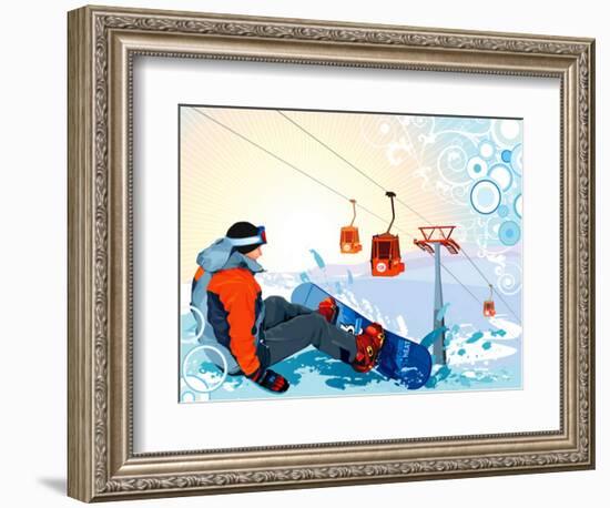 A Snowboarder Sitting On Snow Grief-Aleksey Vl B.-Framed Premium Giclee Print