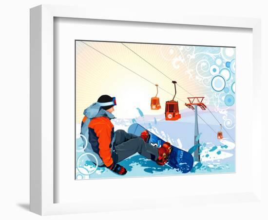 A Snowboarder Sitting On Snow Grief-Aleksey Vl B.-Framed Premium Giclee Print