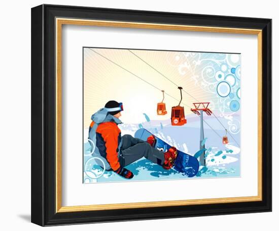 A Snowboarder Sitting On Snow Grief-Aleksey Vl B.-Framed Premium Giclee Print