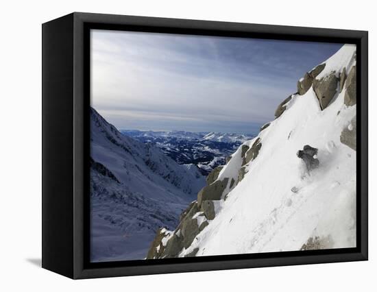 A Snowboarder Tackles a Challenging Off Piste Descent on Mont Blanc, Chamonix, Haute Savoie, French-David Pickford-Framed Premier Image Canvas