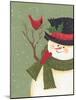 A Snowman with a Cardinal Perched on His Arm-Beverly Johnston-Mounted Giclee Print