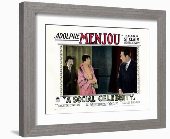 A Social Celebrity, from Left: Chester Conklin, Louise Brooks, Adolphe Menjou, 1926-null-Framed Art Print