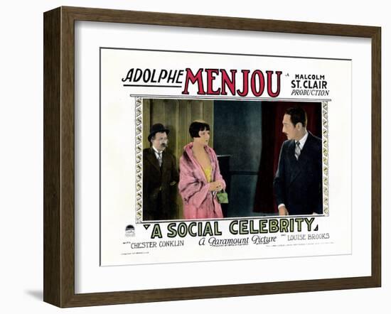 A Social Celebrity, from Left: Chester Conklin, Louise Brooks, Adolphe Menjou, 1926-null-Framed Art Print