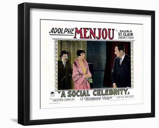 A Social Celebrity, from Left: Chester Conklin, Louise Brooks, Adolphe Menjou, 1926-null-Framed Art Print