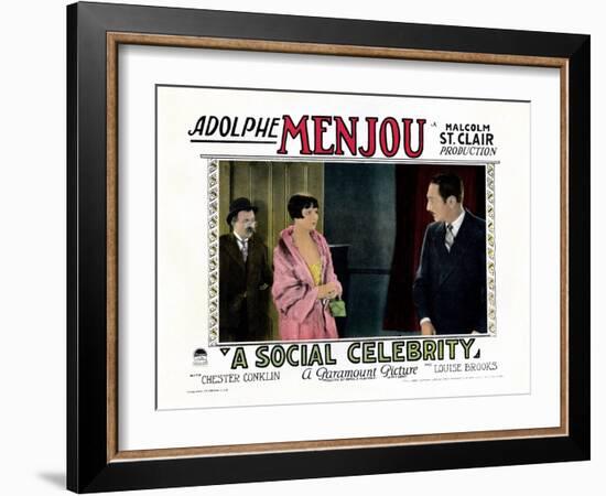 A Social Celebrity, from Left: Chester Conklin, Louise Brooks, Adolphe Menjou, 1926-null-Framed Art Print