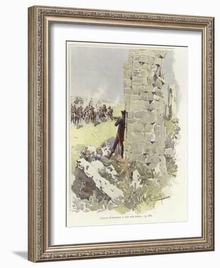 A Soldier Leans Against a Ruined Wall as He Takes Aim at the Oncoming Assault-Felicien Baron De Myrbach-rheinfeld-Framed Giclee Print