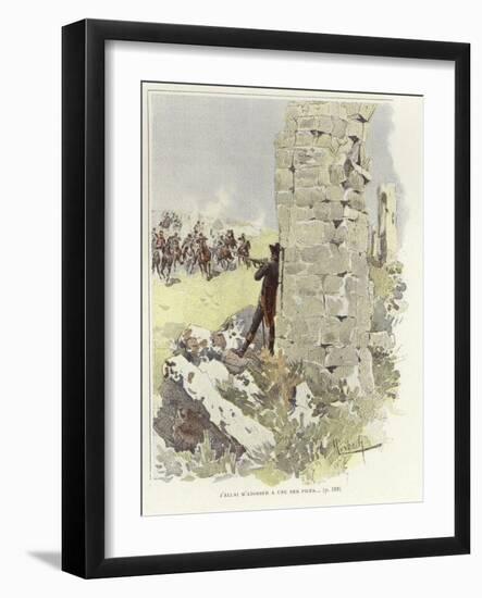 A Soldier Leans Against a Ruined Wall as He Takes Aim at the Oncoming Assault-Felicien Baron De Myrbach-rheinfeld-Framed Giclee Print