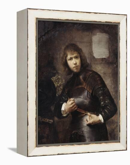 A Soldier, Standing Three-Quarter Length, Buckling His Belt-Willem Drost-Framed Premier Image Canvas