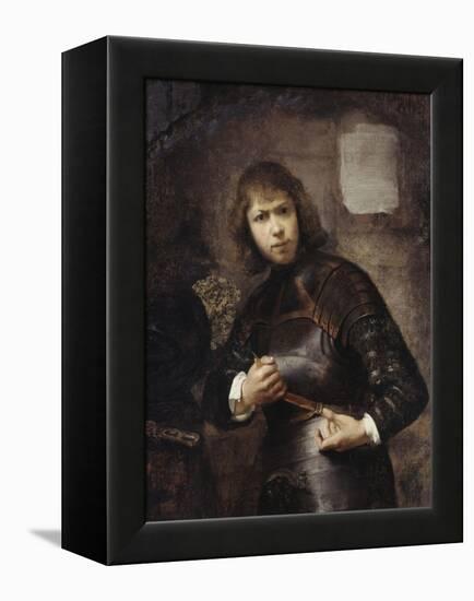 A Soldier, Standing Three-Quarter Length, Buckling His Belt-Willem Drost-Framed Premier Image Canvas