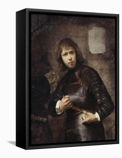 A Soldier, Standing Three-Quarter Length, Buckling His Belt-Willem Drost-Framed Premier Image Canvas