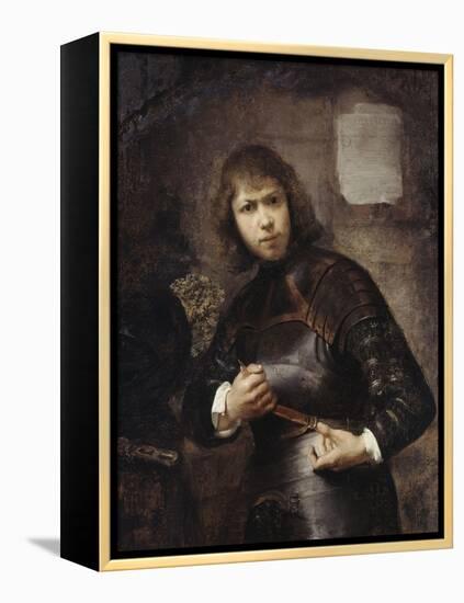 A Soldier, Standing Three-Quarter Length, Buckling His Belt-Willem Drost-Framed Premier Image Canvas