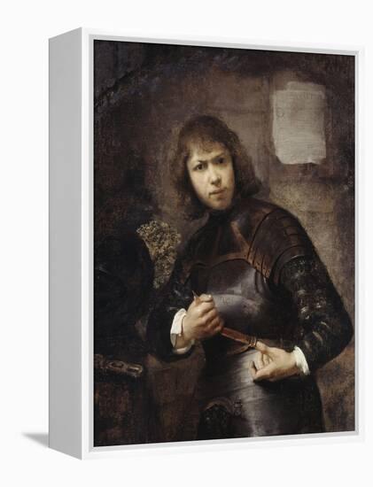 A Soldier, Standing Three-Quarter Length, Buckling His Belt-Willem Drost-Framed Premier Image Canvas