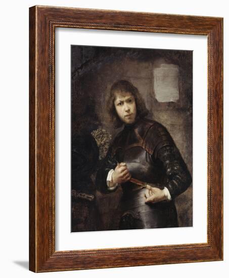 A Soldier, Standing Three-Quarter Length, Buckling His Belt-Willem Drost-Framed Giclee Print