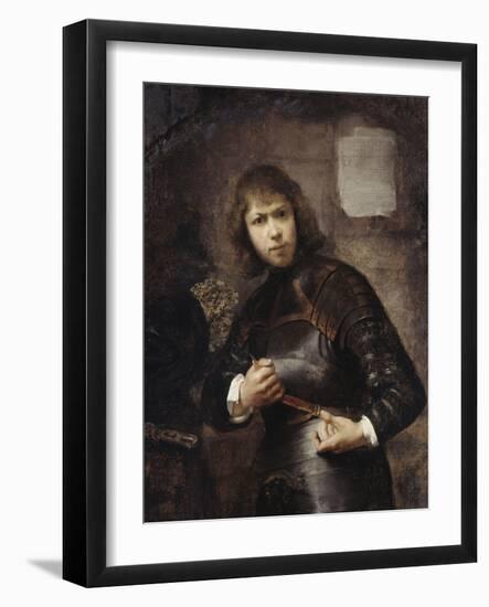 A Soldier, Standing Three-Quarter Length, Buckling His Belt-Willem Drost-Framed Giclee Print