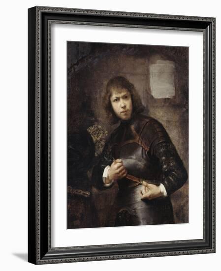 A Soldier, Standing Three-Quarter Length, Buckling His Belt-Willem Drost-Framed Giclee Print