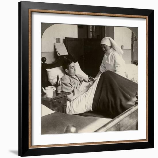 A Soldier Writing a Letter in Hospital, World War I, 1914-1918-null-Framed Photographic Print