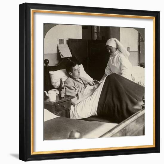 A Soldier Writing a Letter in Hospital, World War I, 1914-1918-null-Framed Photographic Print