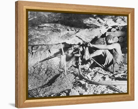 A South African Miner Drives a Drill into Veins of Gold Ore on the South African Rand-null-Framed Premier Image Canvas