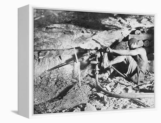 A South African Miner Drives a Drill into Veins of Gold Ore on the South African Rand-null-Framed Premier Image Canvas