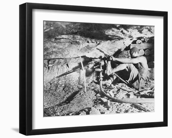 A South African Miner Drives a Drill into Veins of Gold Ore on the South African Rand-null-Framed Photographic Print