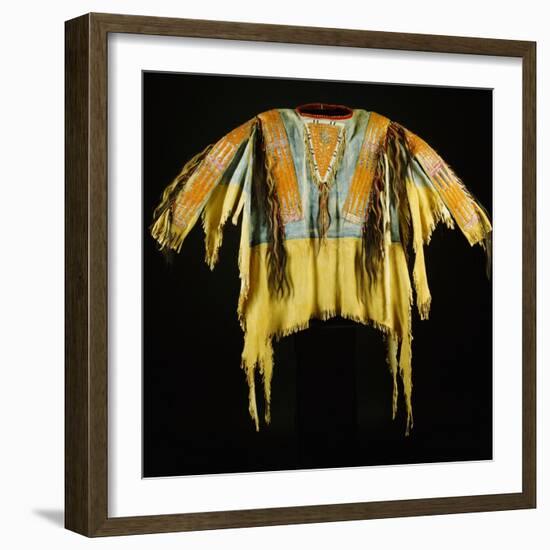 A Southern Cheyenne Quilled and Fringed Hide Warrior's Shirt-null-Framed Giclee Print