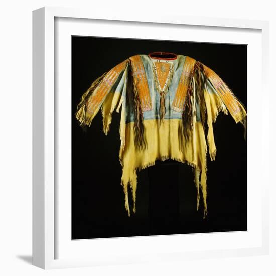 A Southern Cheyenne Quilled and Fringed Hide Warrior's Shirt-null-Framed Giclee Print