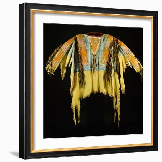 A Southern Cheyenne Quilled and Fringed Hide Warrior's Shirt-null-Framed Giclee Print